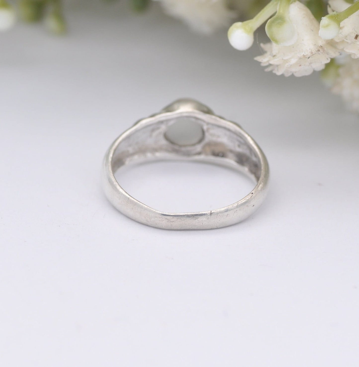 Vintage Sterling Silver Moonstone Ring - Modernist Ring | UK Size - O 1/2 | US Size - 7 1/2