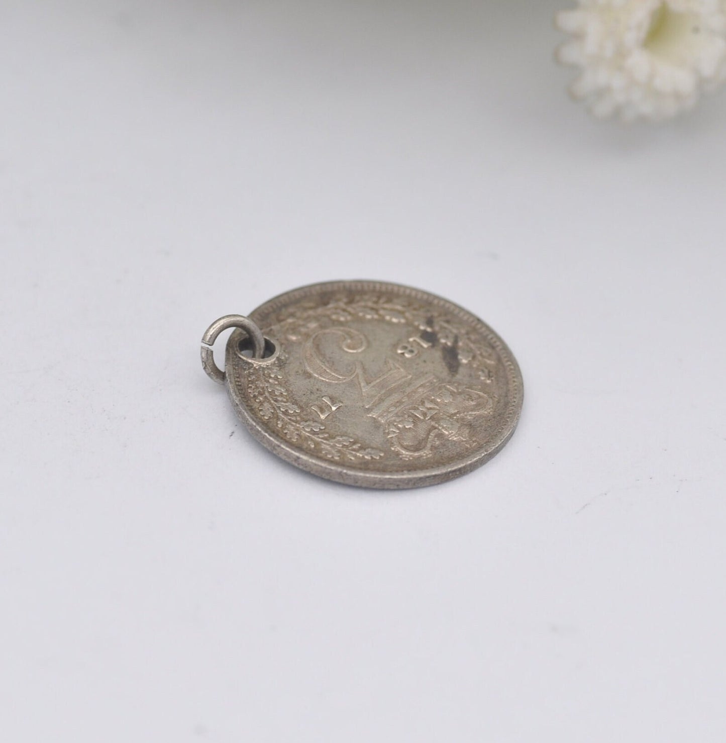 Antique Victorian Silver Threepence 1877 Coin Charm Pendant - Victoria Silver Coin Jewellery