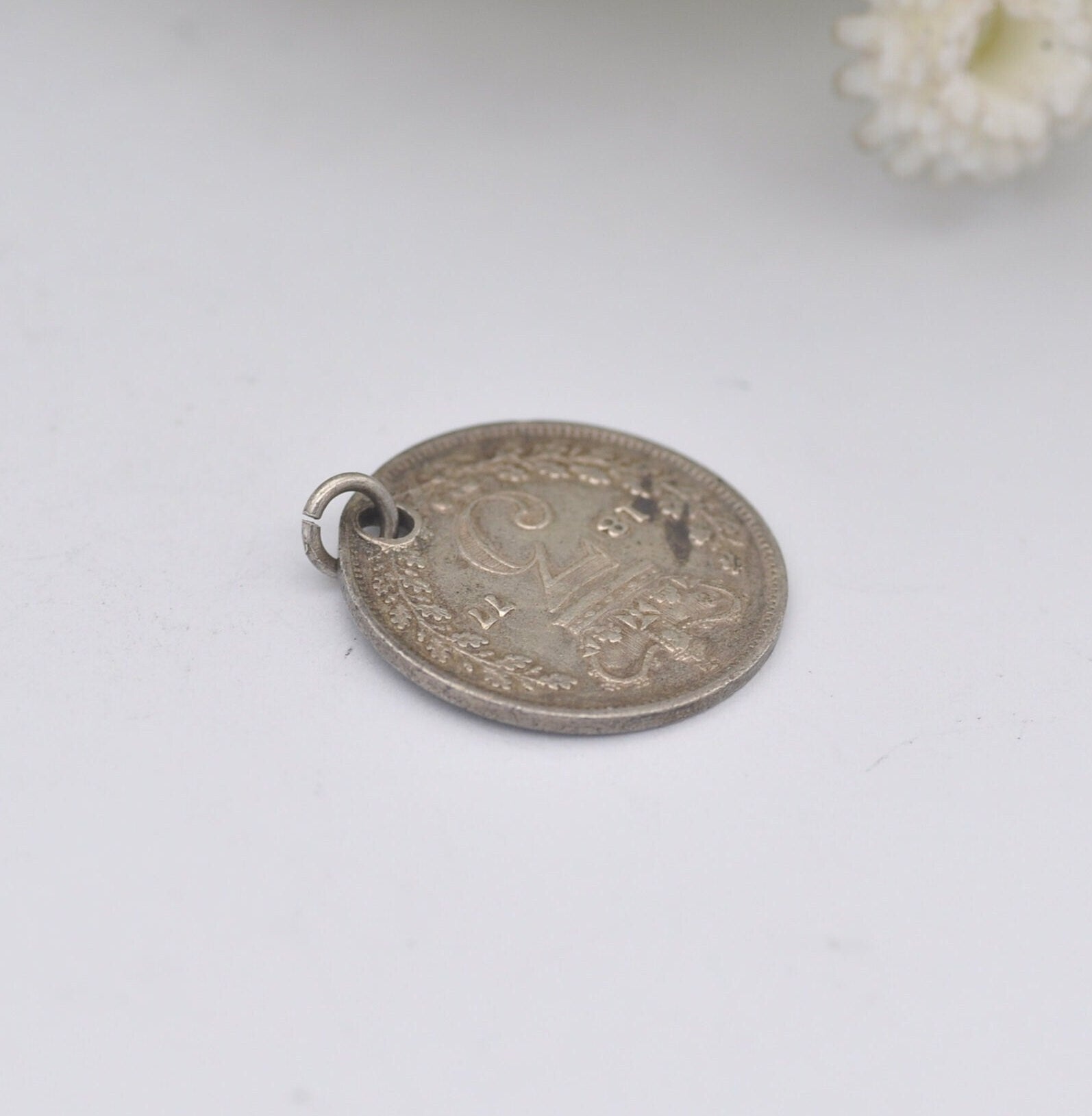 Antique Victorian Silver Threepence 1877 Coin Charm Pendant - Victoria Silver Coin Jewellery