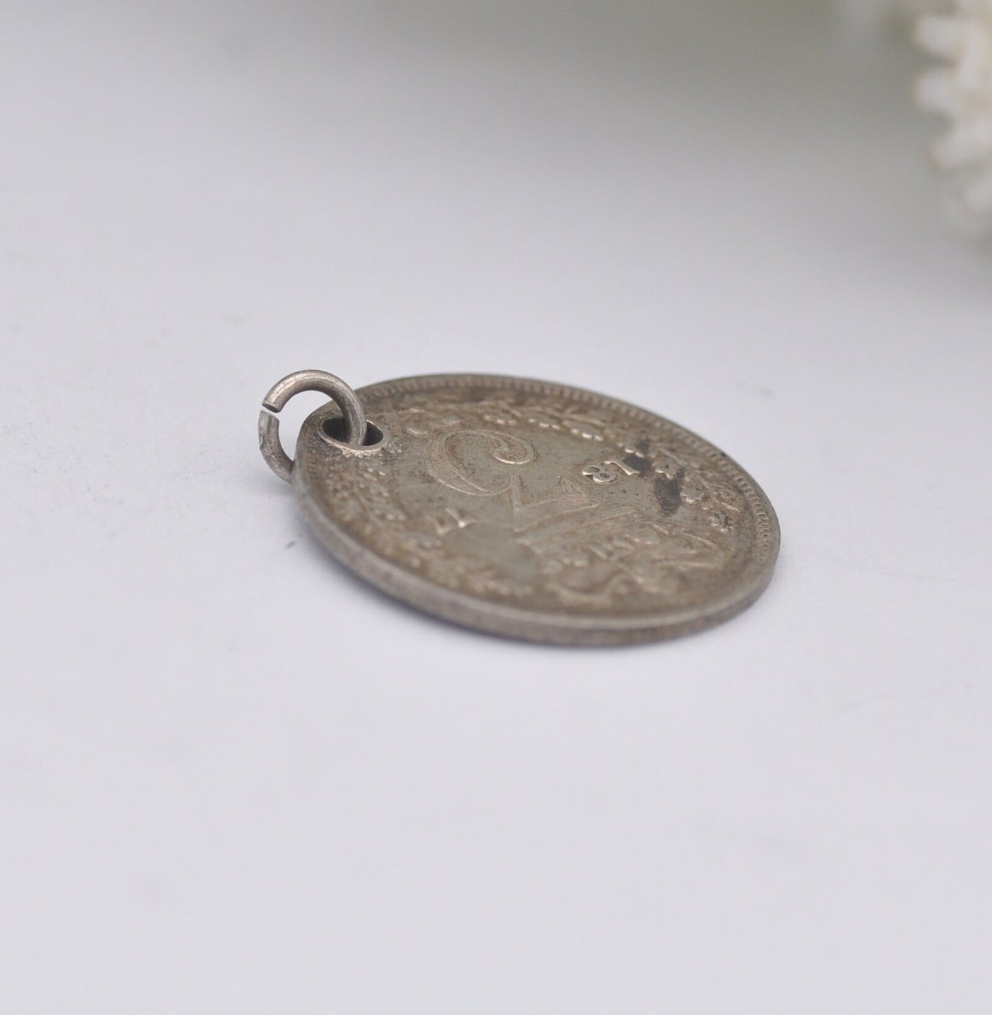 Antique Victorian Silver Threepence 1877 Coin Charm Pendant - Victoria Silver Coin Jewellery