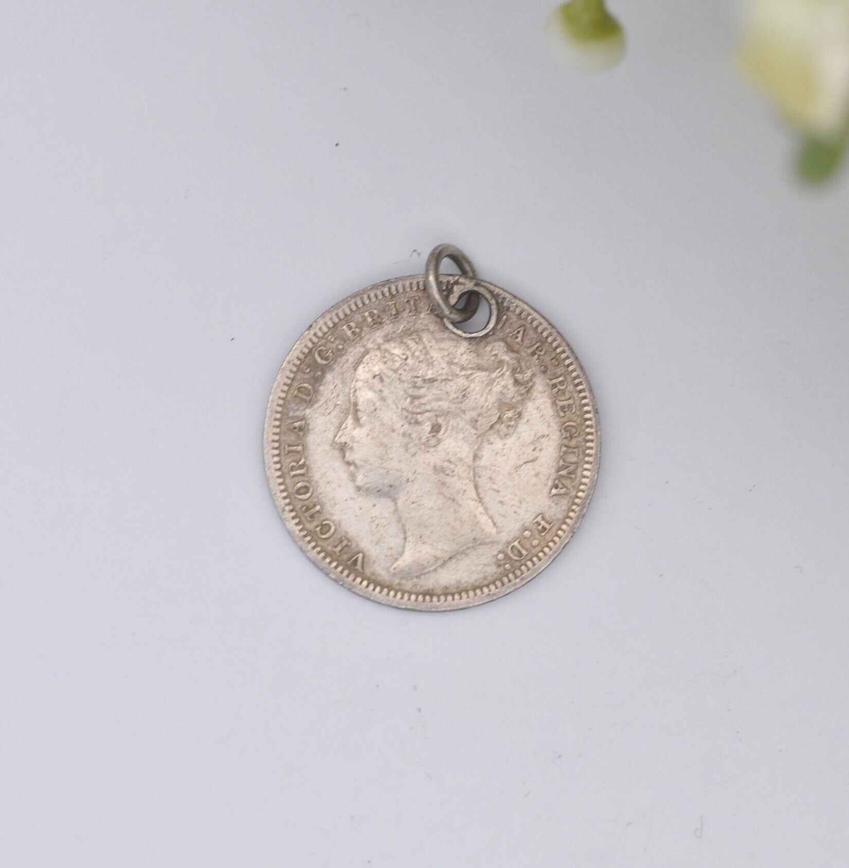 Antique Victorian Silver Threepence 1877 Coin Charm Pendant - Victoria Silver Coin Jewellery