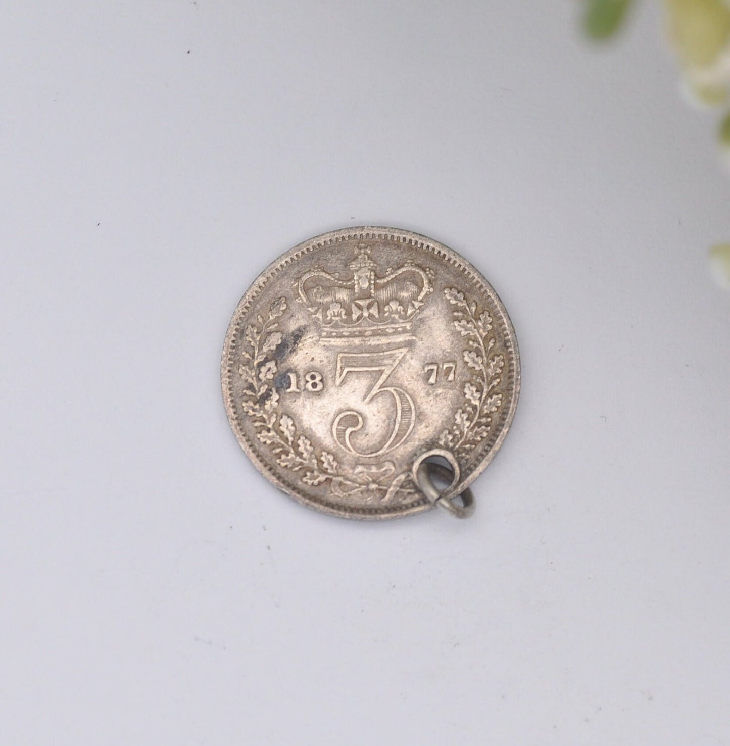 Antique Victorian Silver Threepence 1877 Coin Charm Pendant - Victoria Silver Coin Jewellery