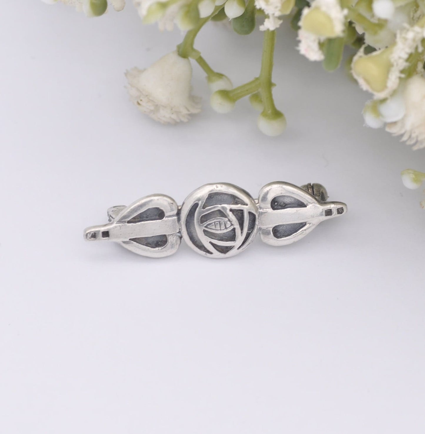 Vintage Sea Gems Sterling Silver Celtic Rose Brooch - Mackintosh Style