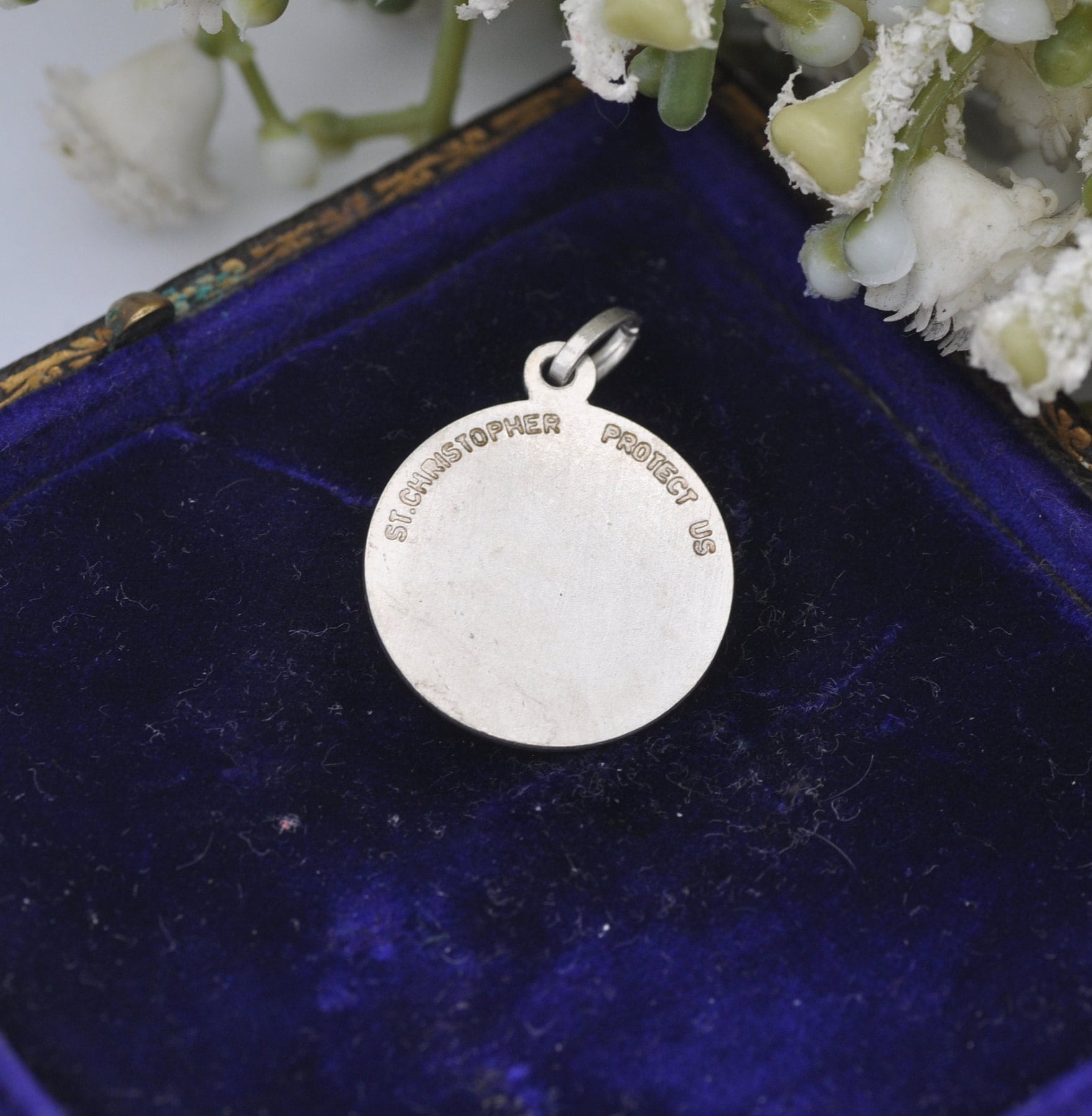 Vintage Sterling Silver St. Christopher Charm Pendant with Love Heart Border