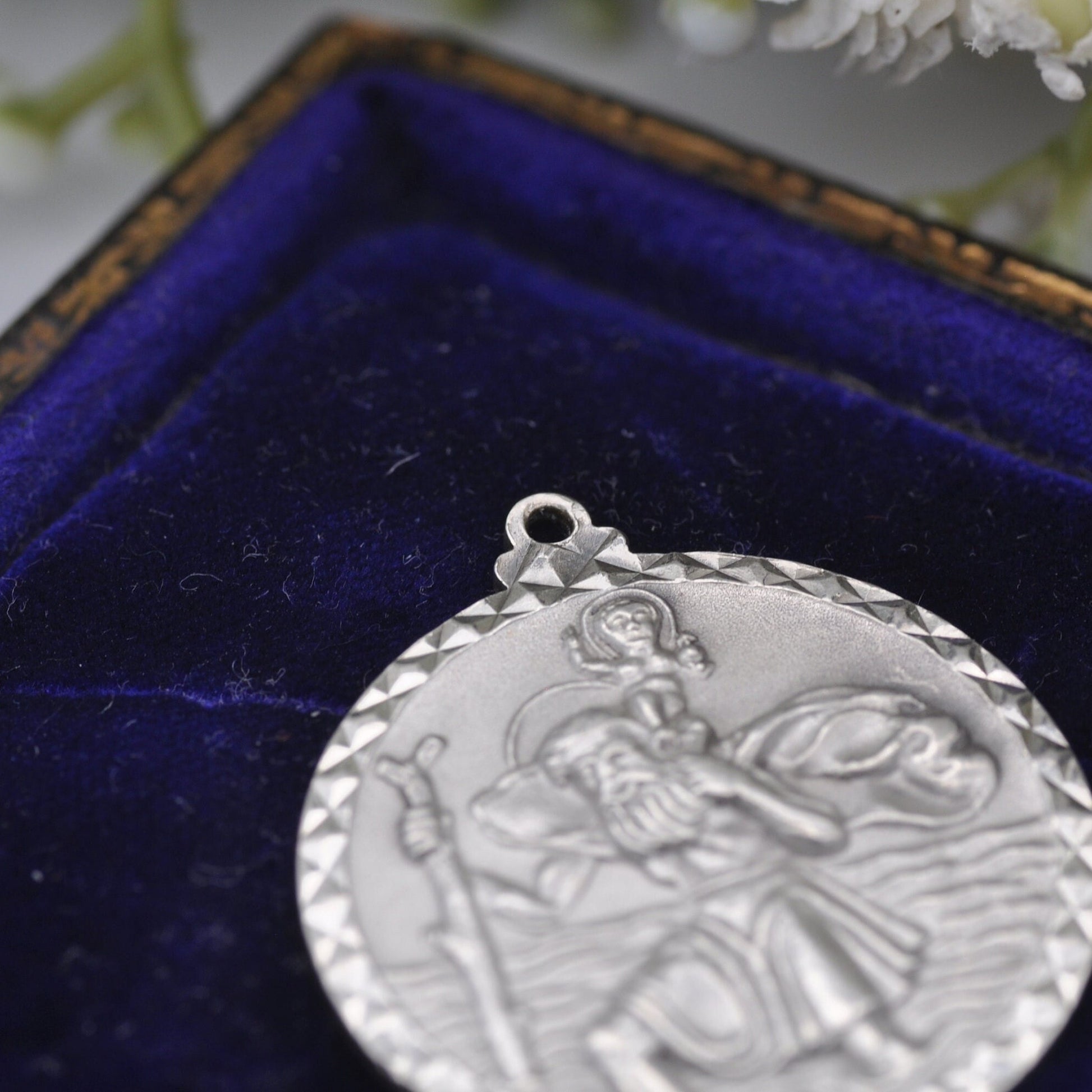 Vintage Sterling Silver St. Christopher Charm Pendant - Large Circle