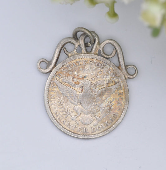 Antique US Quarter Dollar 1898 Pendant - United States of America Silver Coin Jewellery