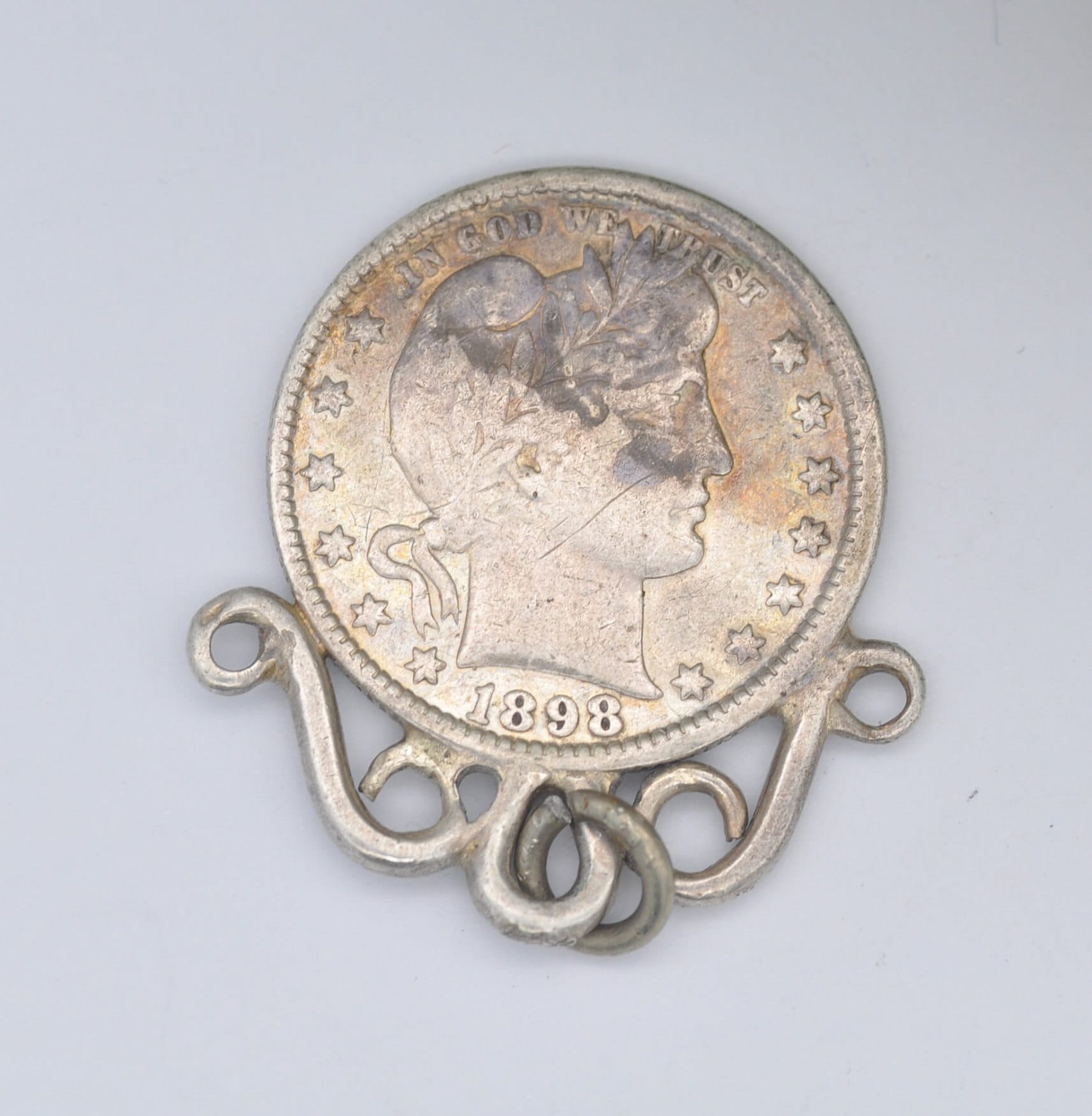 Antique US Quarter Dollar 1898 Pendant - United States of America Silver Coin Jewellery