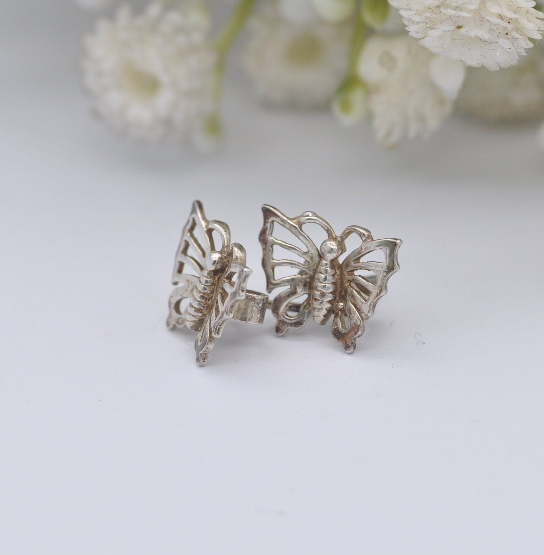 Vintage Sterling Silver Butterfly Stud Earrings - Openwork Silver | Flying Insect