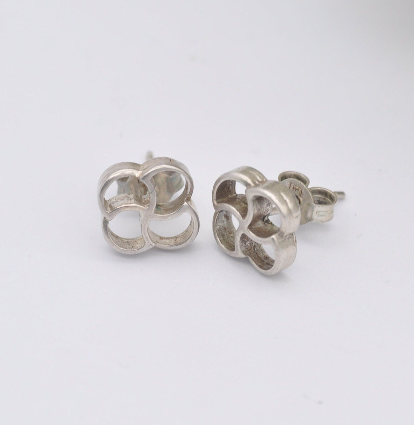 Vintage Sterling Silver Large Flower Stud Earrings - Openwork Sculptural Floral Design