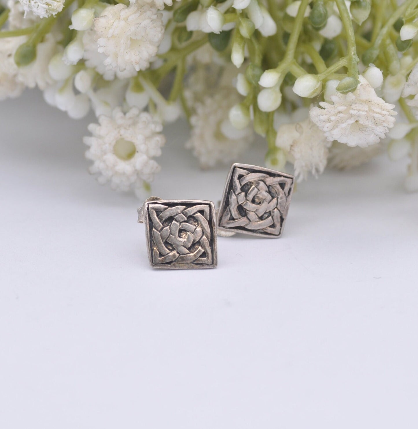 Vintage Sterling Silver Celtic Knot Stud Earrings - Interwoven Twist