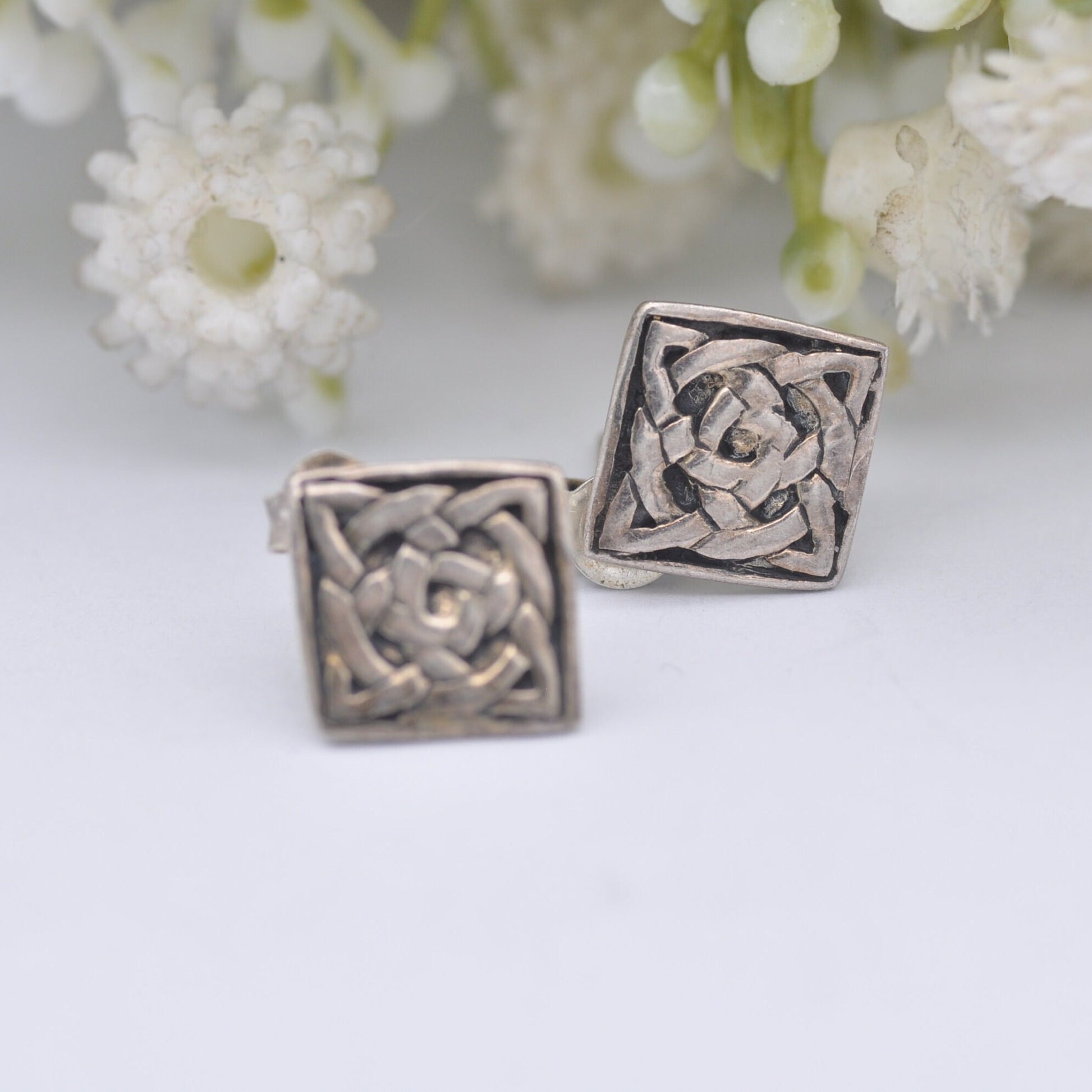 Vintage Sterling Silver Celtic Knot Stud Earrings - Interwoven Twist