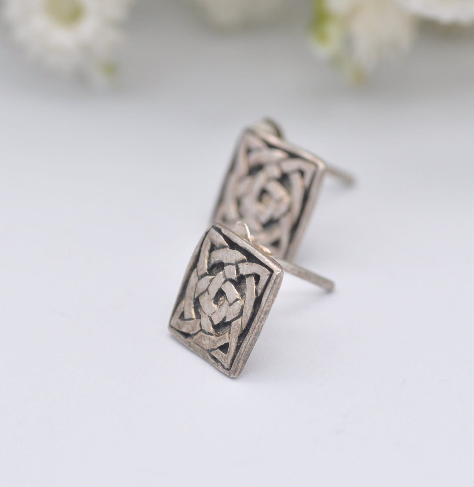 Vintage Sterling Silver Celtic Knot Stud Earrings - Interwoven Twist