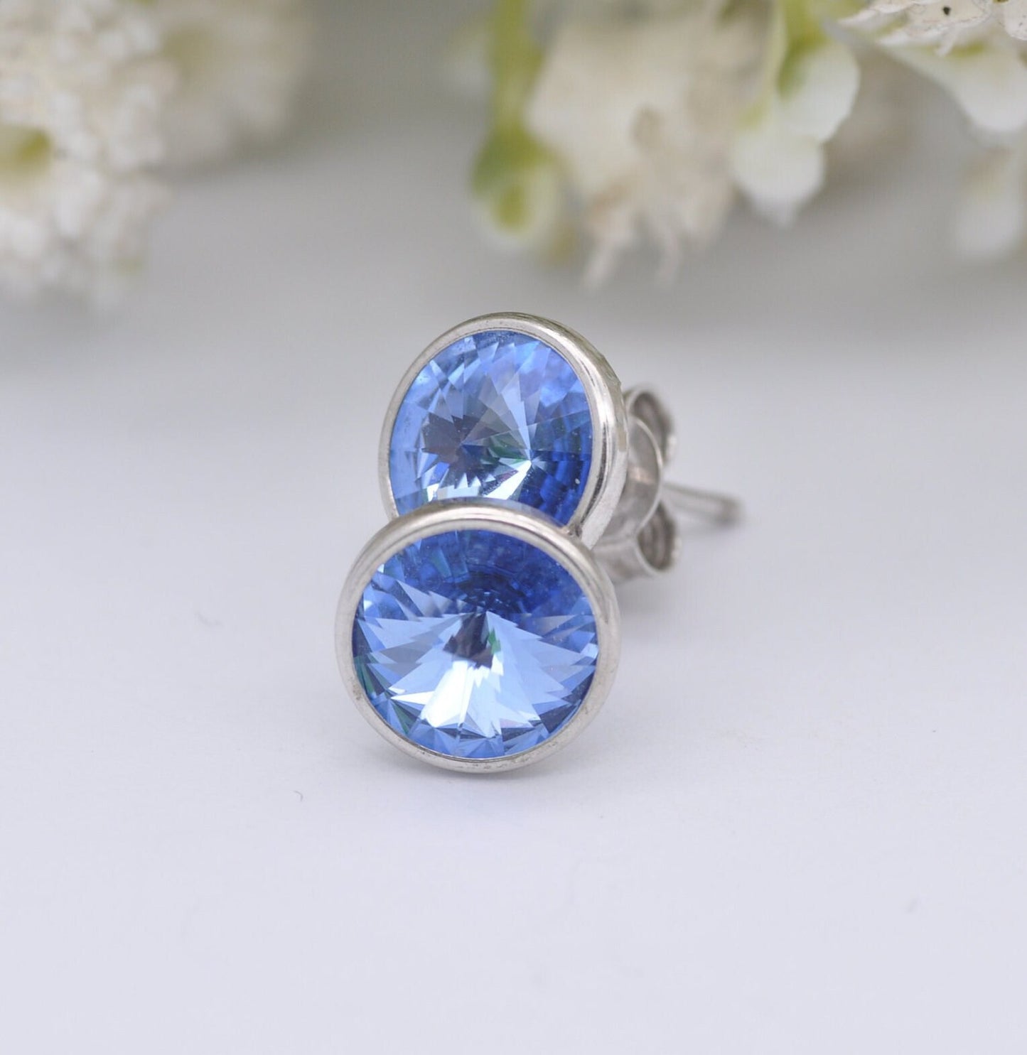 Sterling Silver Blue Crystal Stud Earrings