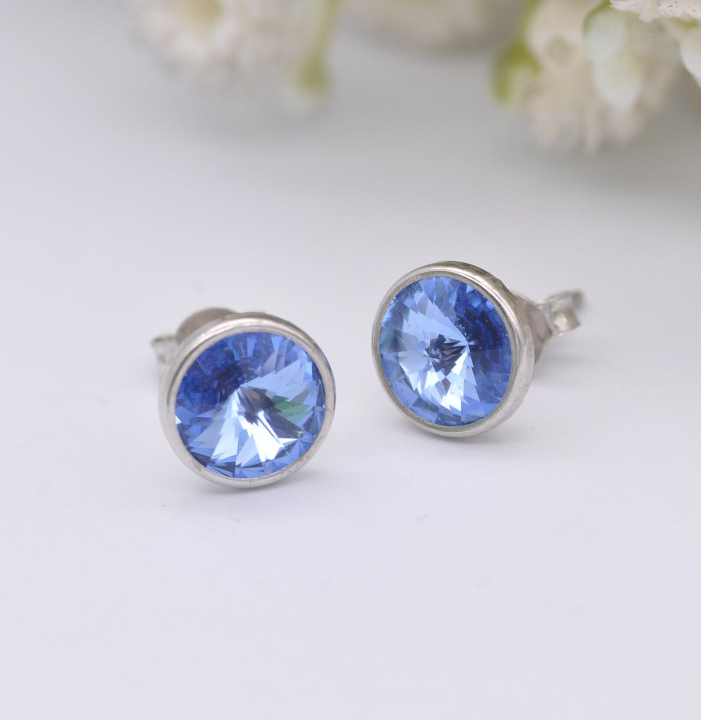 Sterling Silver Blue Crystal Stud Earrings