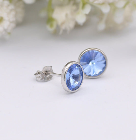 Sterling Silver Blue Crystal Stud Earrings