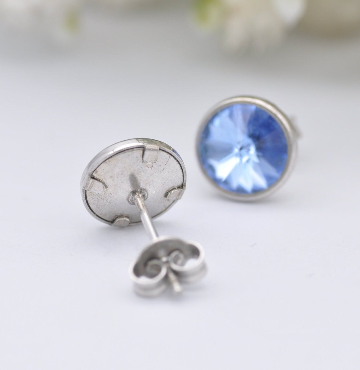 Sterling Silver Blue Crystal Stud Earrings