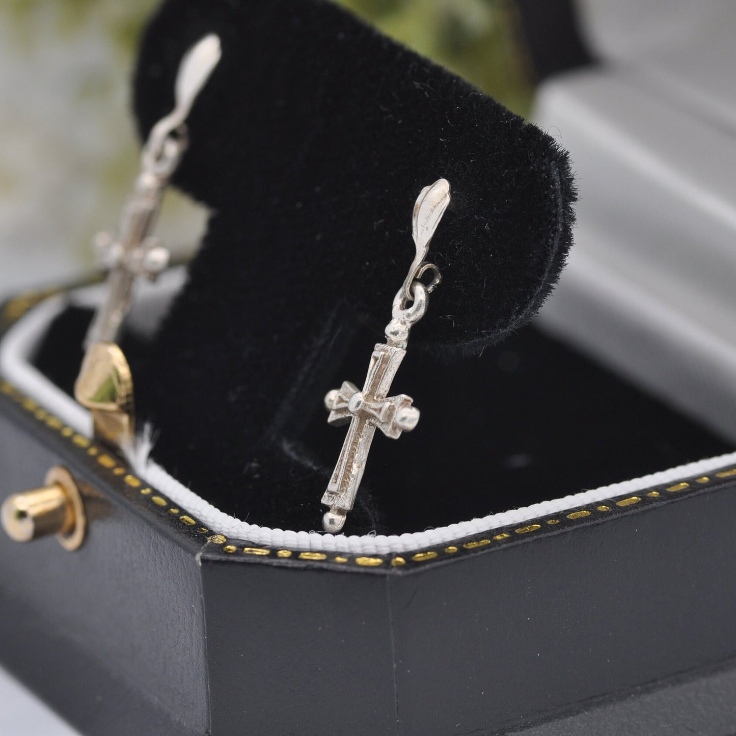 Vintage Sterling Silver Cross Drop Earrings - Christian Cross