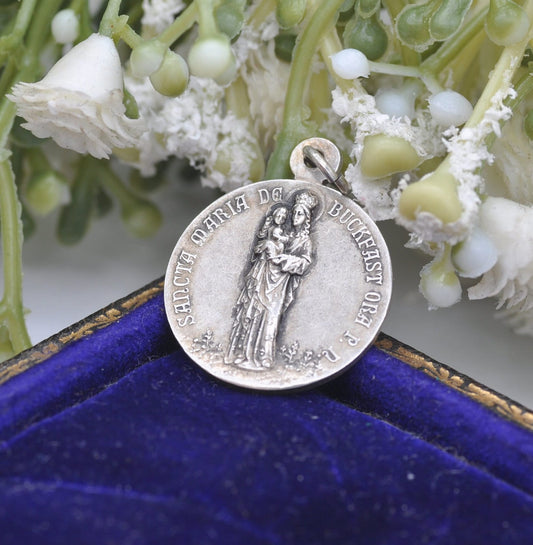 Antique Buckfast Abbey Silver Tone Souvenir Pendant with the Virgin and Child | Mary and Jesus