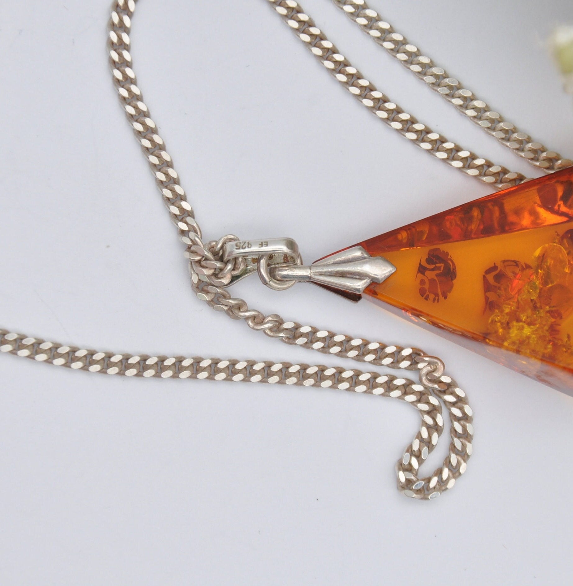 Sterling Silver and Amber Pendant Necklace - Baltic Amber Pendant