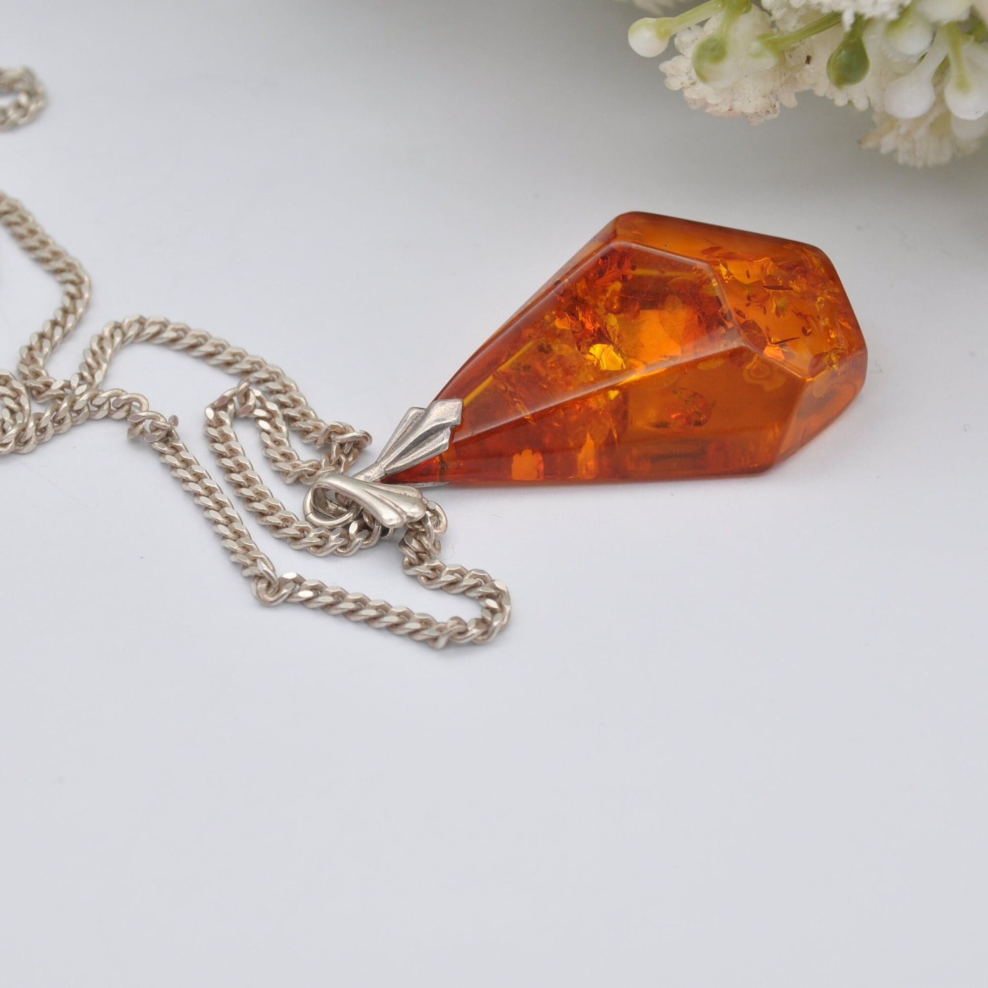 Sterling Silver and Amber Pendant Necklace - Baltic Amber Pendant