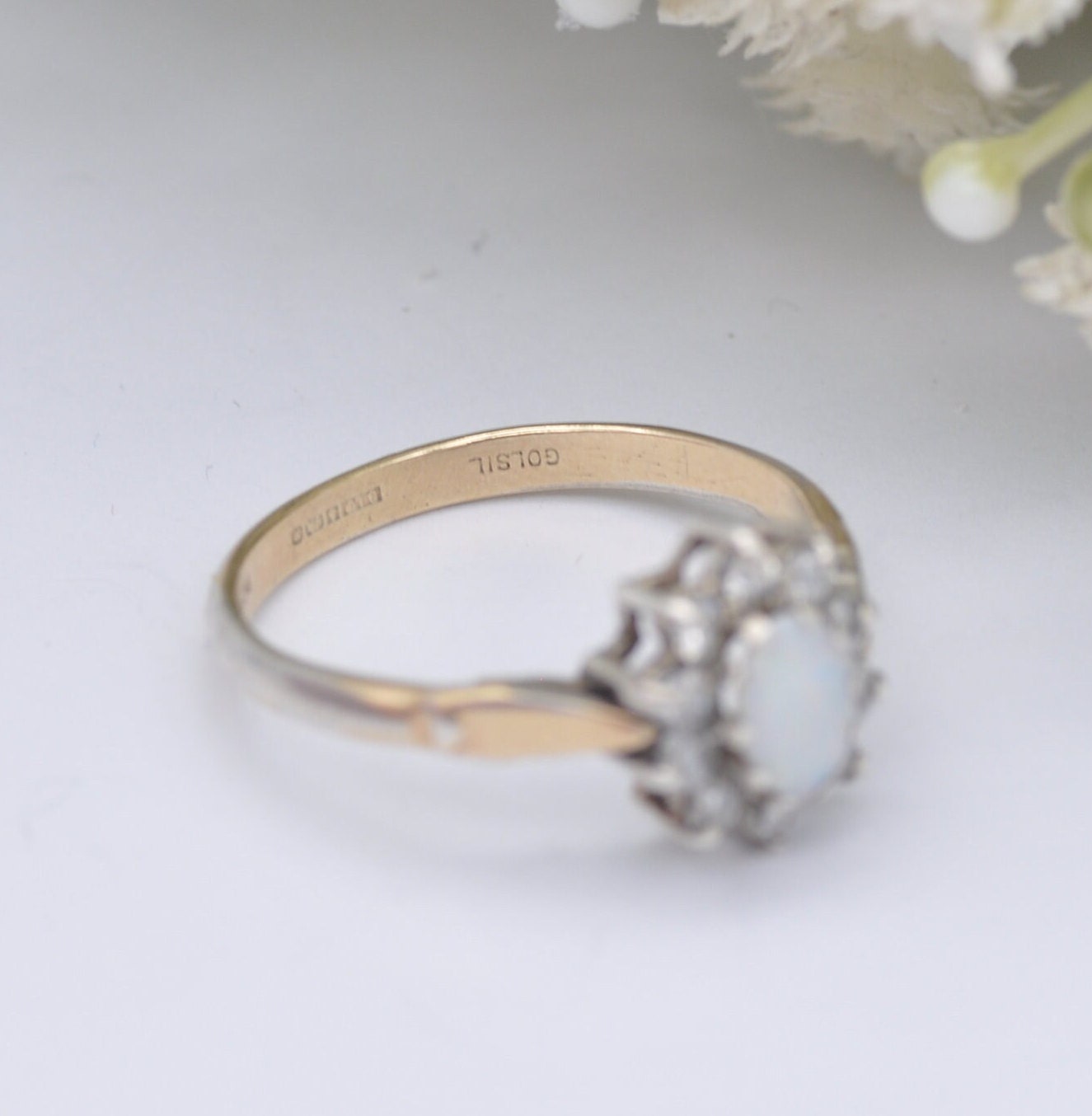 Vintage GOLSIL Sterling Silver Opal Halo Ring 1989 - UK Size - R | US Size - 8 1/2