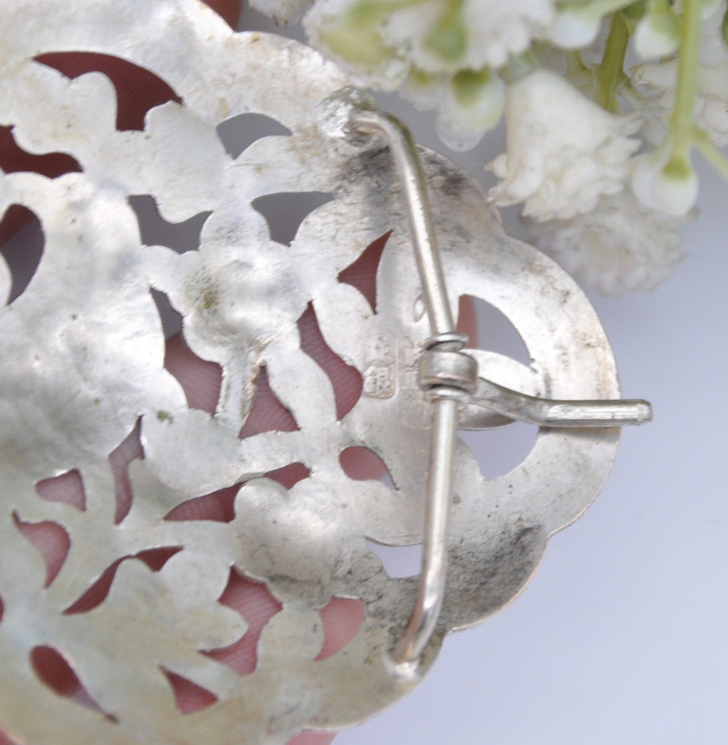 Antique Chinese Silver Belt Buckle - Aesthetic Movement Bird and Flower Design