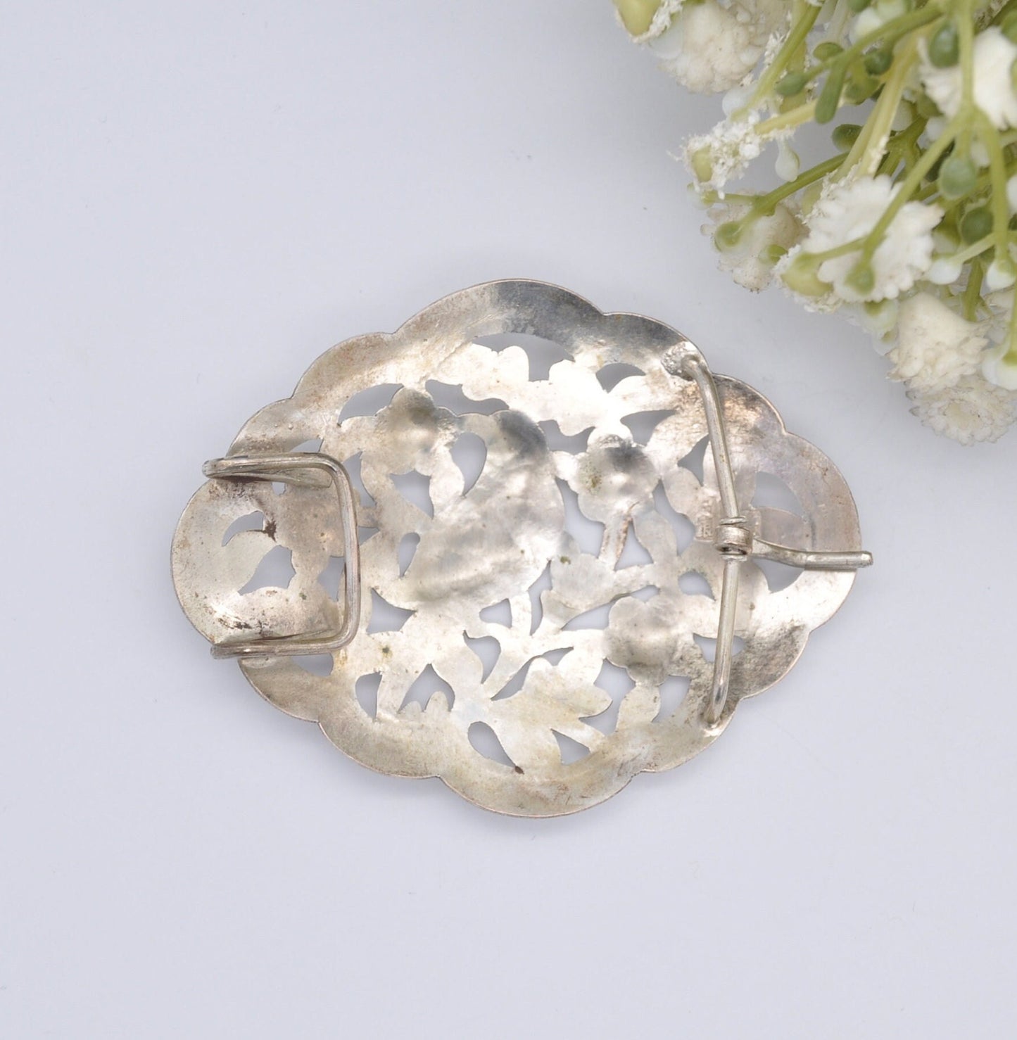 Antique Chinese Silver Belt Buckle - Aesthetic Movement Bird and Flower Design