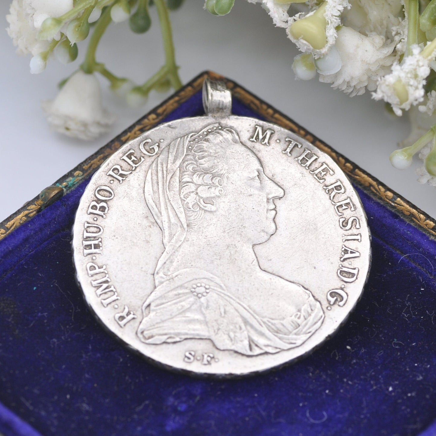 Antique Silver Maria Theresa Thaler Coin Pendant - Dated 1780 Austrian Coin