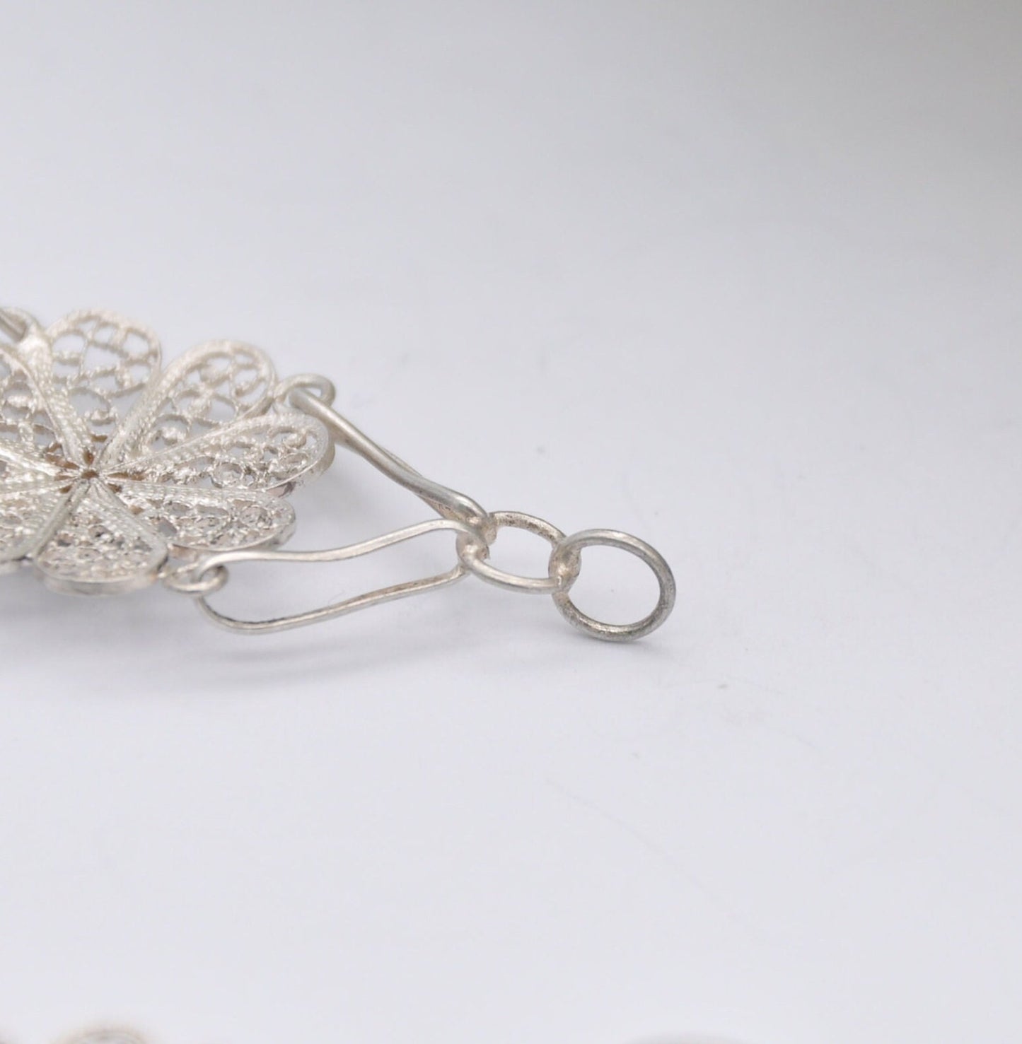 Vintage Sterling Silver Filigree Flower Panel Bracelet - Delicate White Silver