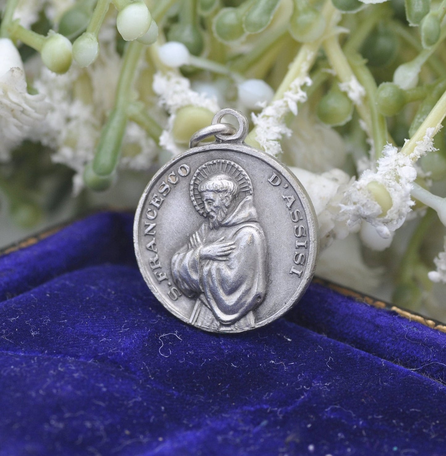 Vintage Italian Saint Francesco of Assisi Pendant - Silver Tone Token | S Francesco D'Assisi