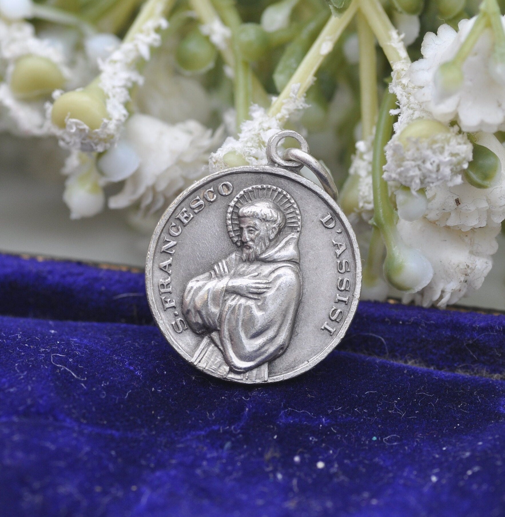 Vintage Italian Saint Francesco of Assisi Pendant - Silver Tone Token | S Francesco D'Assisi