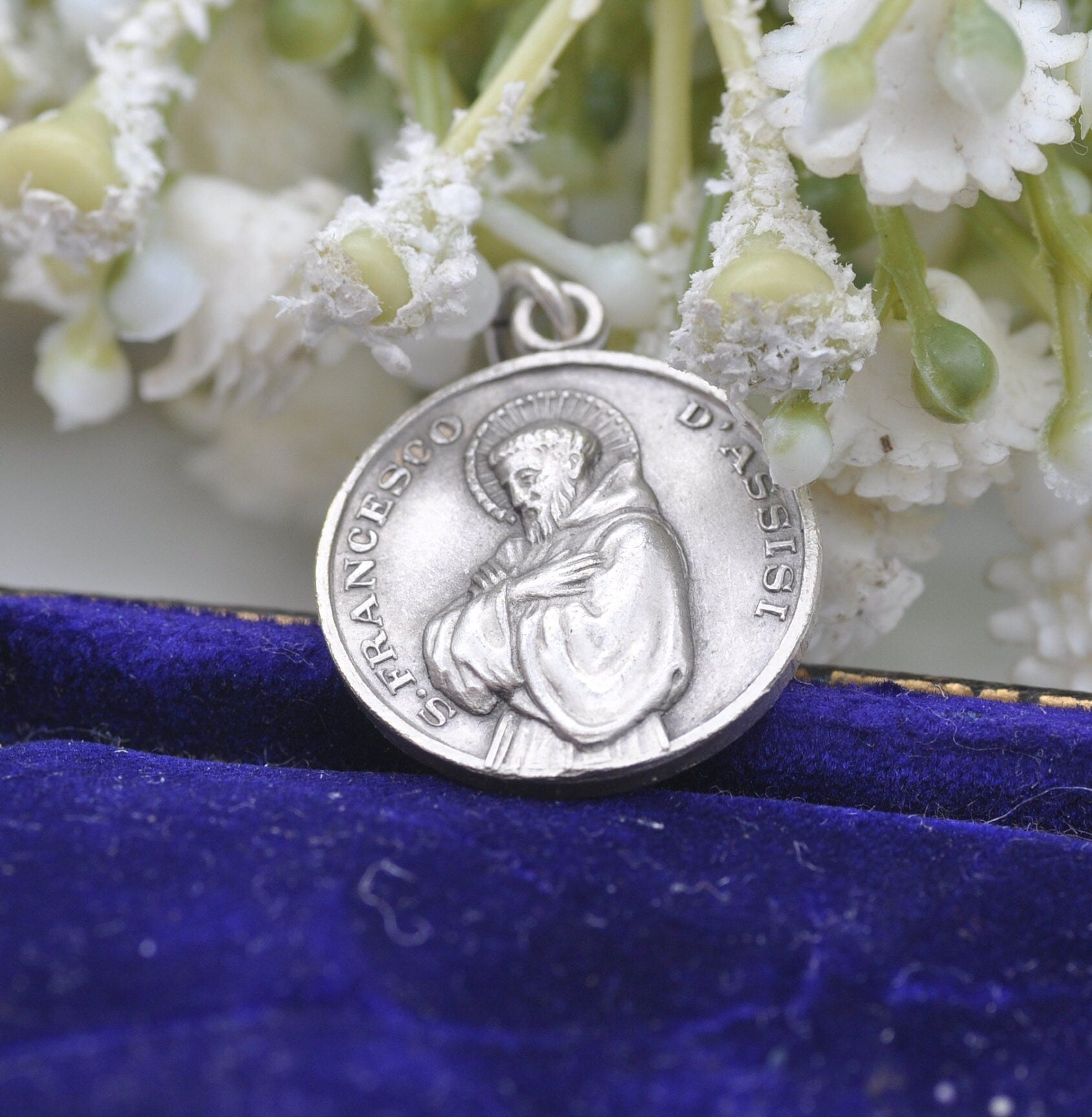 Vintage Italian Saint Francesco of Assisi Pendant - Silver Tone Token | S Francesco D'Assisi