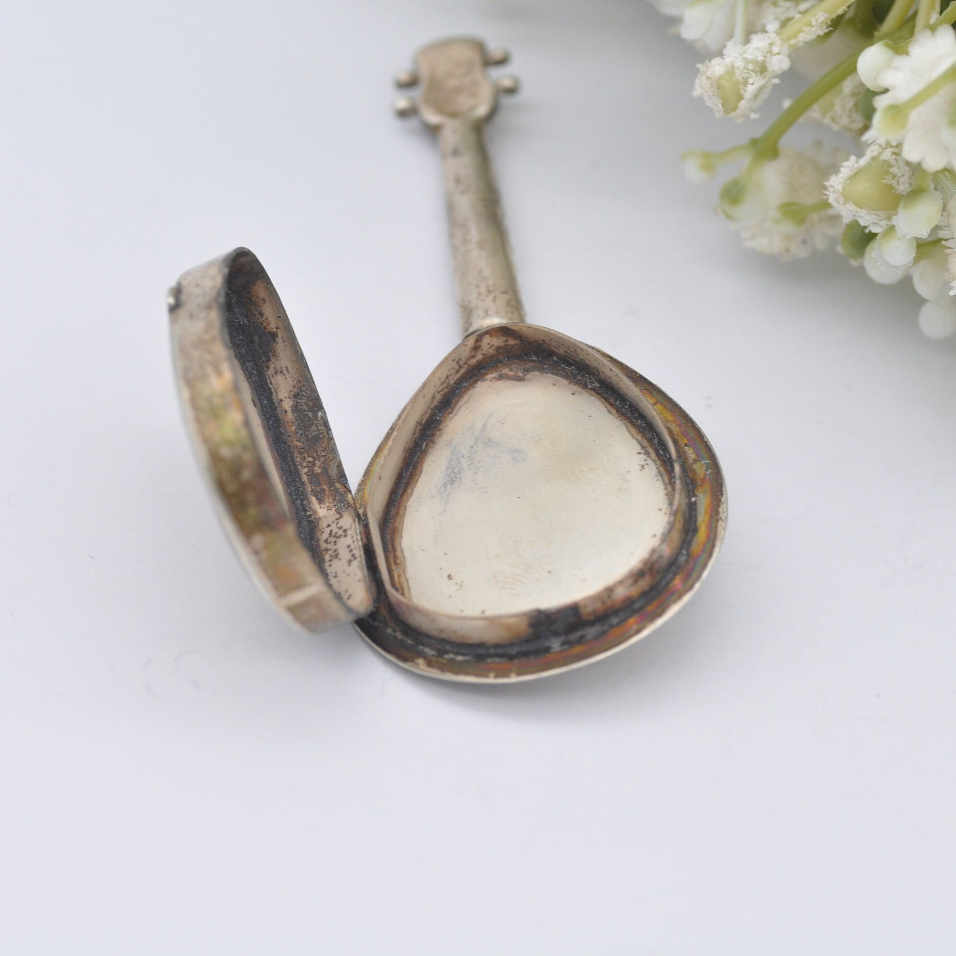 Vintage Sterling Silver Mandolin Trinket Box with Strings - Hand Engraved | Novelty Musical Instrument Collectable