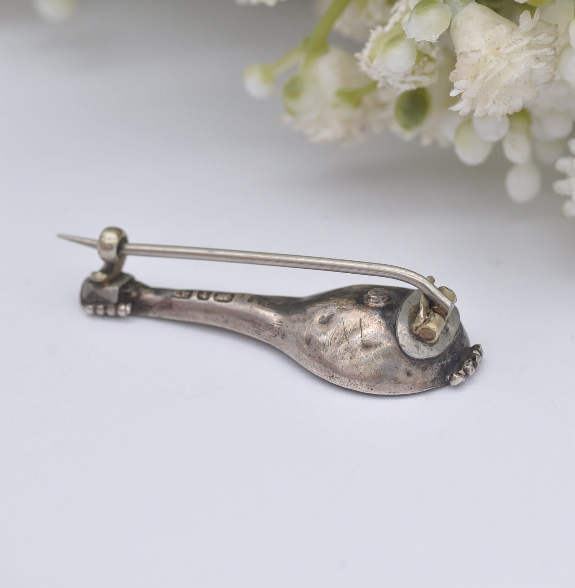 Antique Adie & Lovekin Sterling Silver Mandolin Lute Brooch 1893 - Victorian Novelty Musical Instrument Jewellery