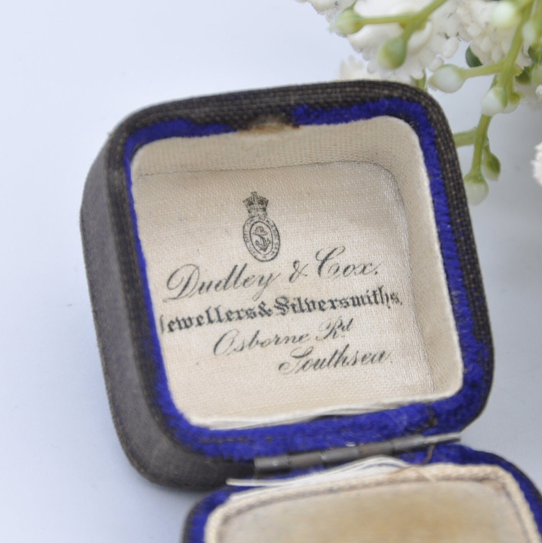 Antique Dudley & Cox Ring Box - Osborne Road Southsea Jewellers | Silk and Velvet Lined