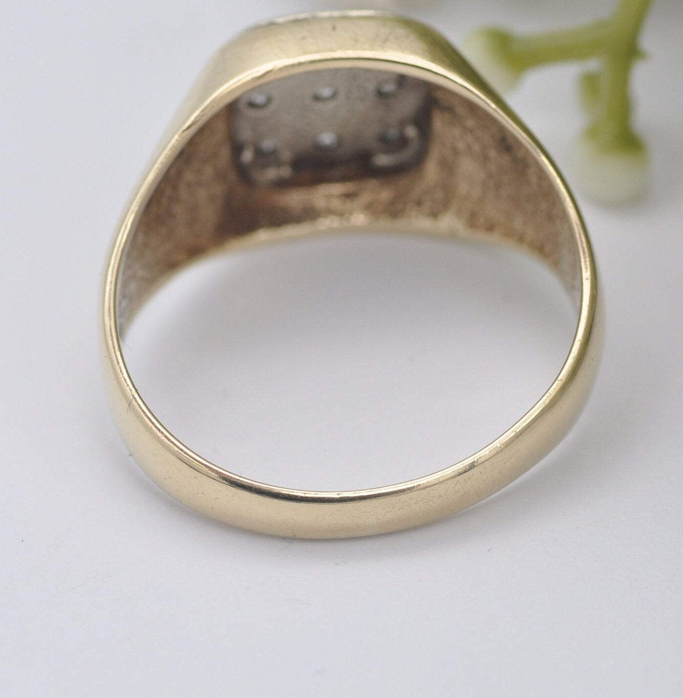 Vintage 9ct Gold Signet Ring Diamonds 1981 by Slade & Kempton - Chunky Statement Signet | UK Size - U | US Size - 10