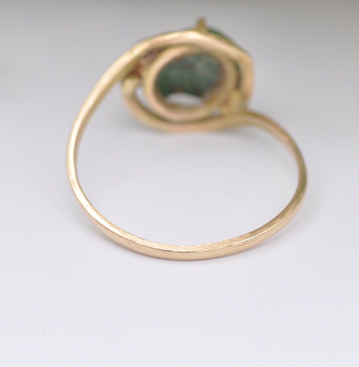 Vintage 18ct Gold Green Turquoise Ring and Earrings Set - Mid-Century Demi-Parure | Ring UK Size - N 1/2 | US Size - 7