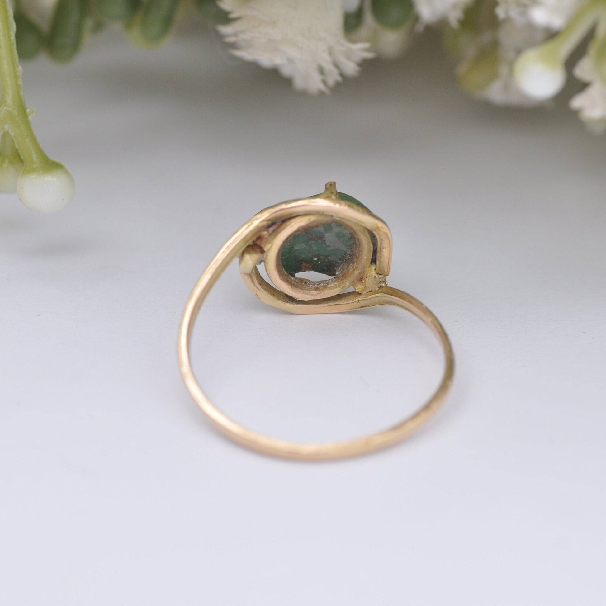 Vintage 18ct Gold Green Turquoise Ring and Earrings Set - Mid-Century Demi-Parure | Ring UK Size - N 1/2 | US Size - 7