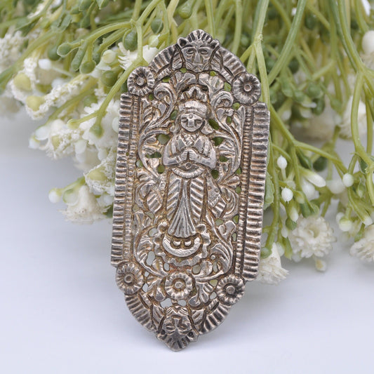 Vintage Indonesian Brooch with Lion Head Mounts - Silver Tone | Engraved Openwork