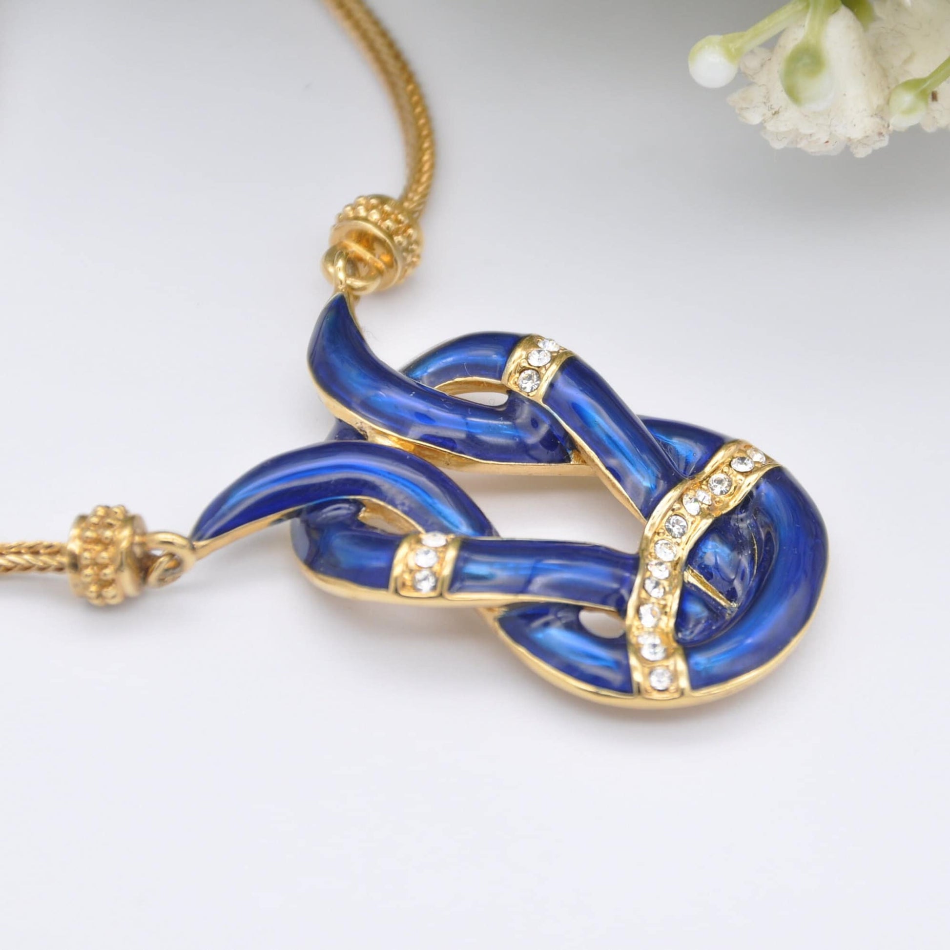 Vintage JBK Enamel Necklace - Jacqueline Kennedy Camrose & Kross | Gold Tone with Blue Enamel and Rhinestone