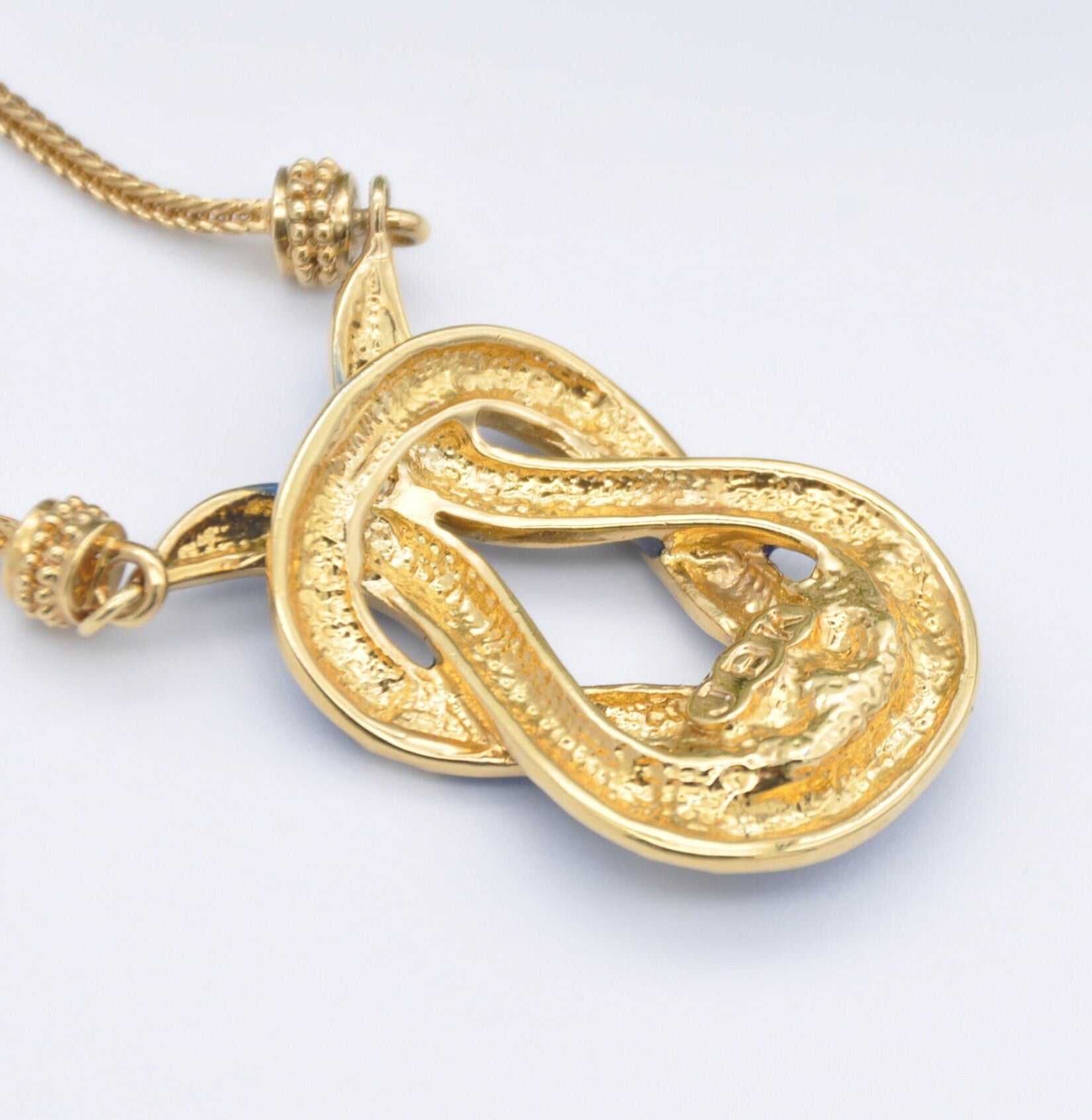 Vintage JBK Enamel Necklace - Jacqueline Kennedy Camrose & Kross | Gold Tone with Blue Enamel and Rhinestone