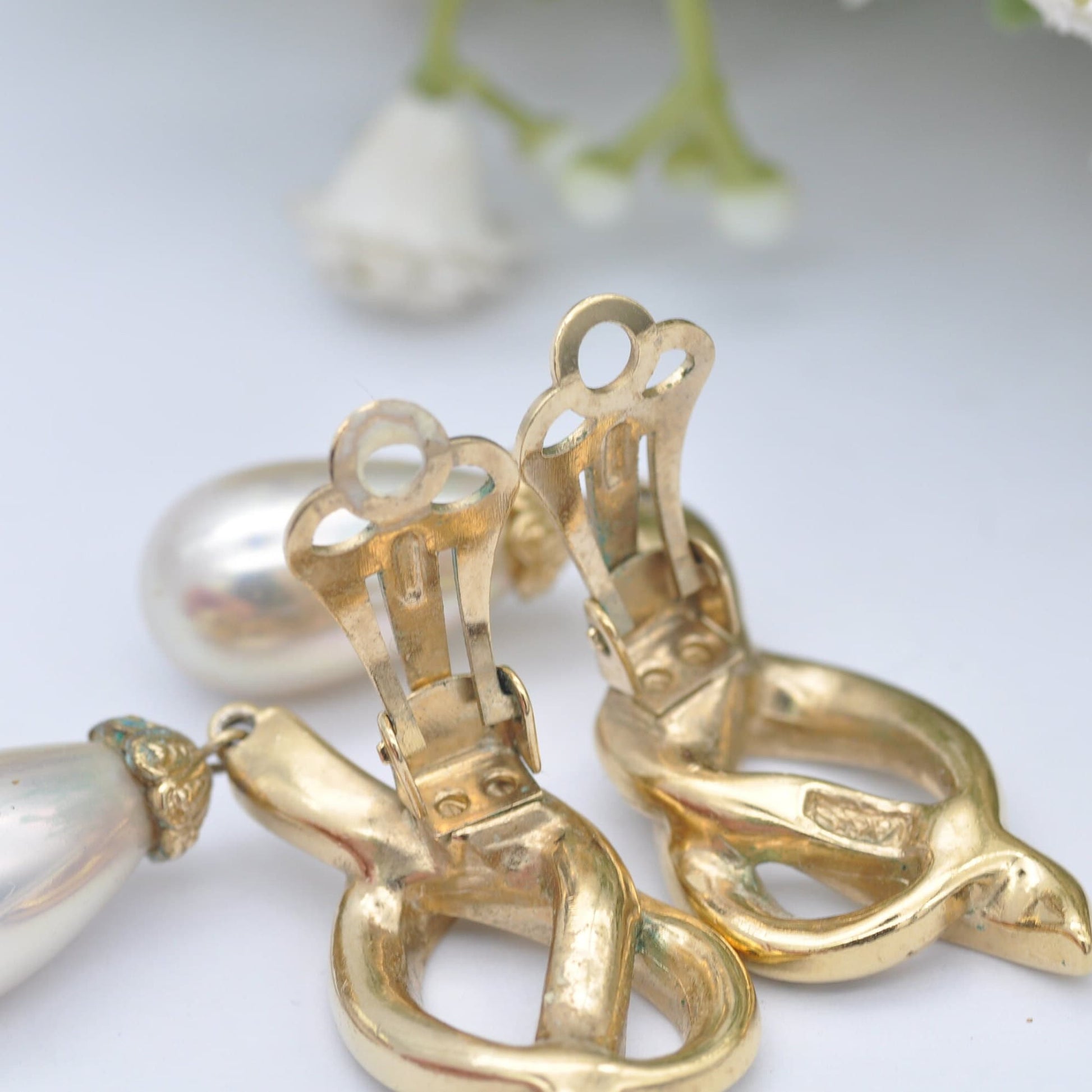 Vintage Attwood and Sawyer Clip-On Earrings with Faux Pearl Drops A&S - Sparkly Rhinestone Clip Ons