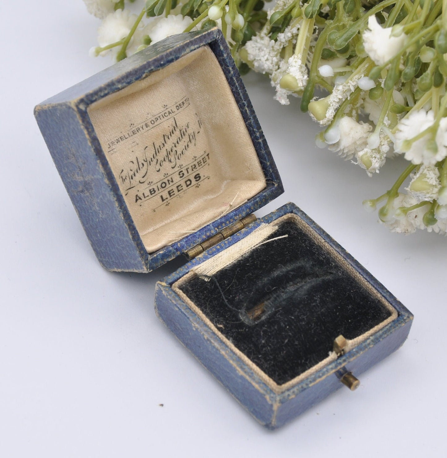 Vintage Blue Leather Ring Box - Leeds Industrial Co-operative Society | Albion Street Jewellers