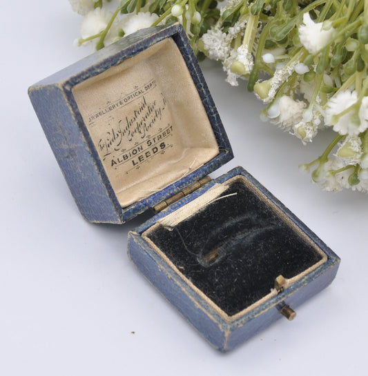Vintage Blue Leather Ring Box - Leeds Industrial Co-operative Society | Albion Street Jewellers
