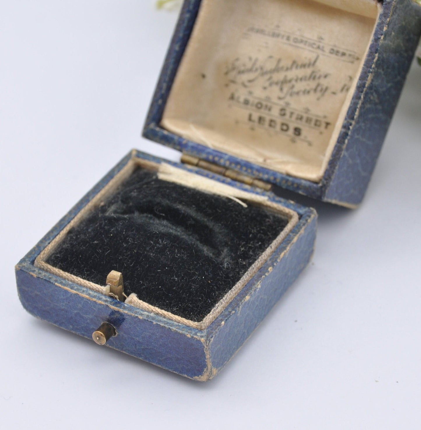 Vintage Blue Leather Ring Box - Leeds Industrial Co-operative Society | Albion Street Jewellers