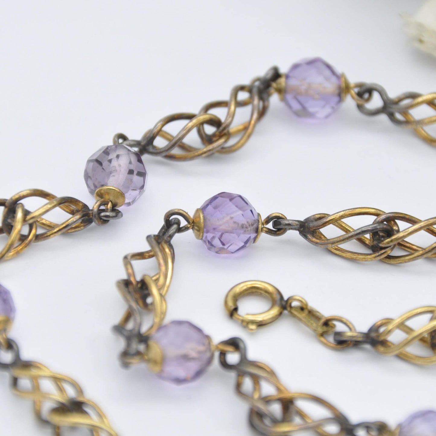 Vintage Rolled Gold Faceted Amethyst Bead Necklace