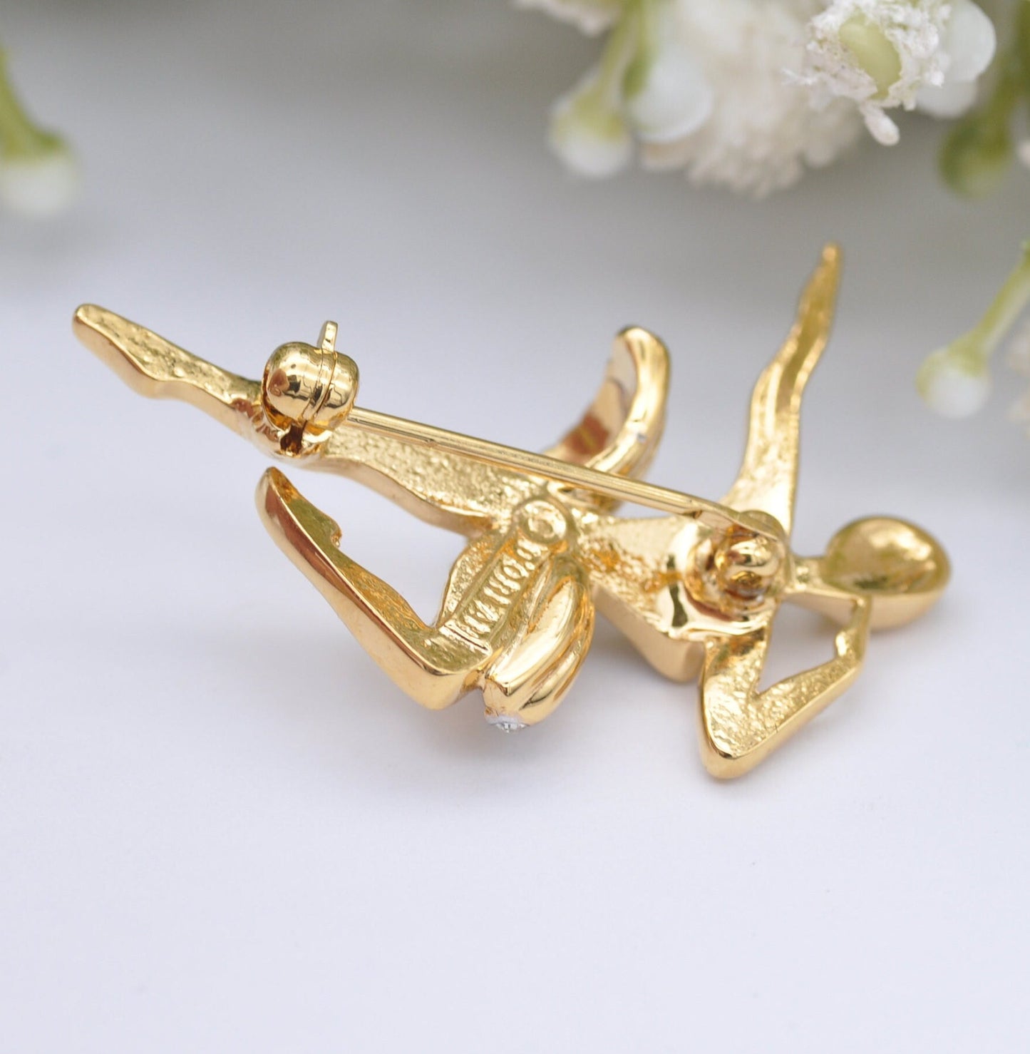 Vintage D'Orlan Ballerina Brooch - Rhinestone Gold Tone Dancer Pin