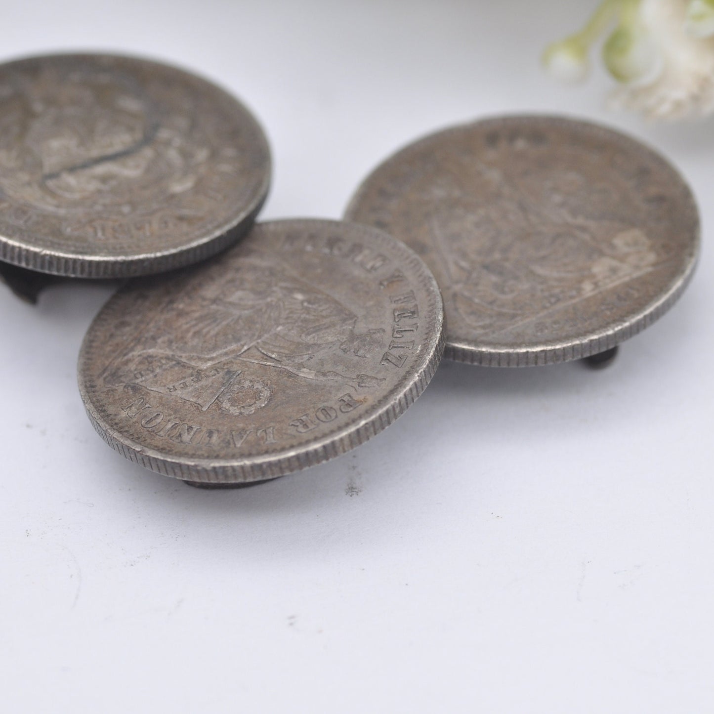 Antique Silver Coin Button Set - Peru 1/5 Sol 1867 and 1874 | Peruvian Silver Coin