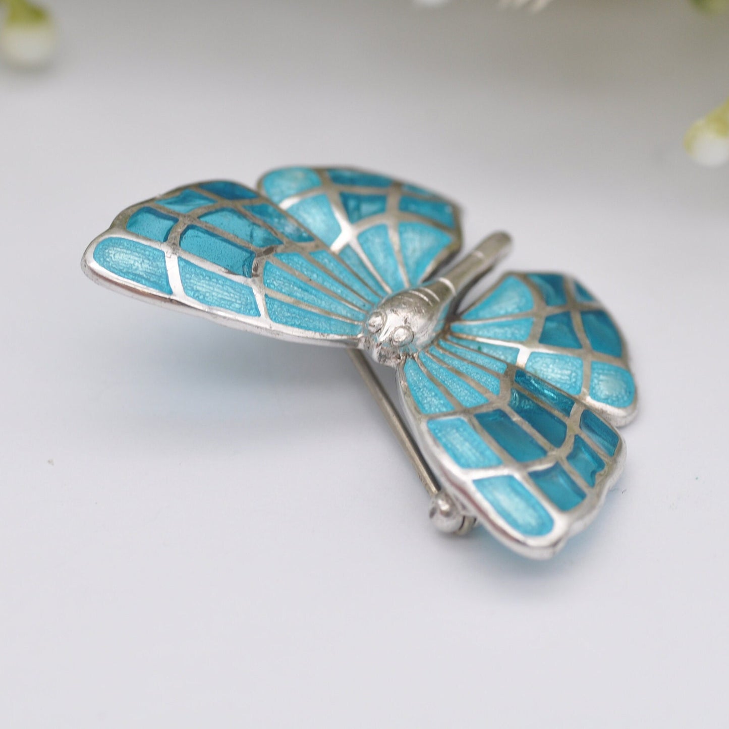 Vintage Fish Sterling Silver Plique-à-Jour Butterfly Brooch