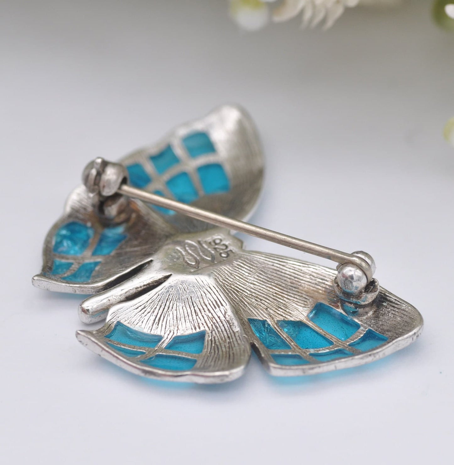 Vintage Fish Sterling Silver Plique-à-Jour Butterfly Brooch